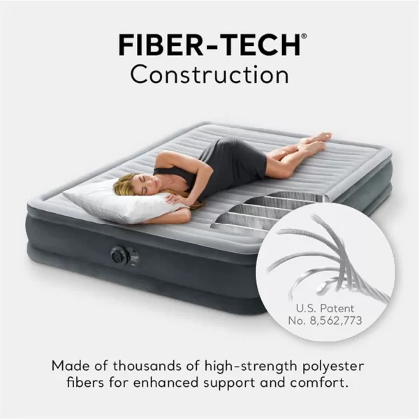 Intex DuraBeam Deluxe ComfortPlush Elevated Air Mattress FiberTech  Queen Size  Builtin Electric Pump  18in Bed Height  600lb Weight CapacityQueen