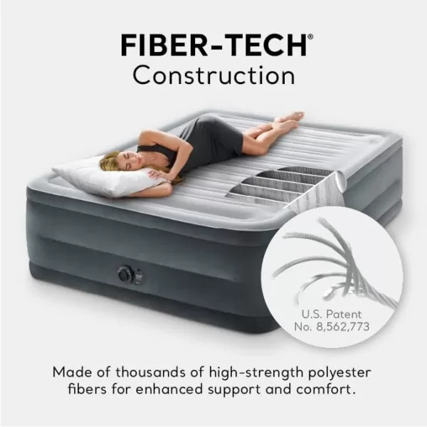 Intex DuraBeam Deluxe ComfortPlush Elevated Air Mattress FiberTech  Queen Size  Builtin Electric Pump  18in Bed Height  600lb Weight CapacityQueen