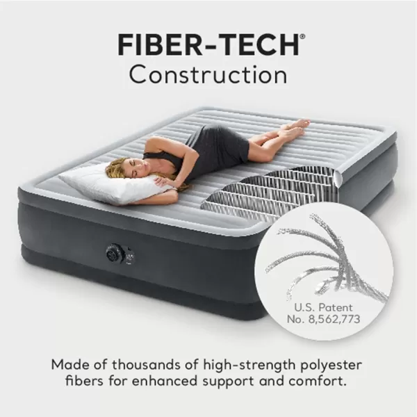 Intex DuraBeam Deluxe ComfortPlush Elevated Air Mattress FiberTech  Queen Size  Builtin Electric Pump  18in Bed Height  600lb Weight CapacityQueen