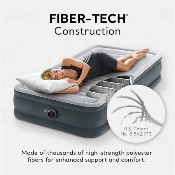 Intex DuraBeam Deluxe ComfortPlush Elevated Air Mattress FiberTech  Queen Size  Builtin Electric Pump  18in Bed Height  600lb Weight CapacityTwin