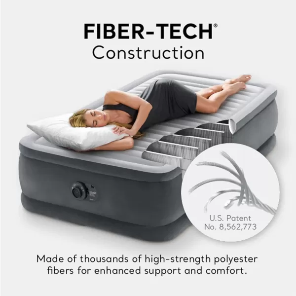 Intex DuraBeam Deluxe ComfortPlush Elevated Air Mattress FiberTech  Queen Size  Builtin Electric Pump  18in Bed Height  600lb Weight CapacityTwin
