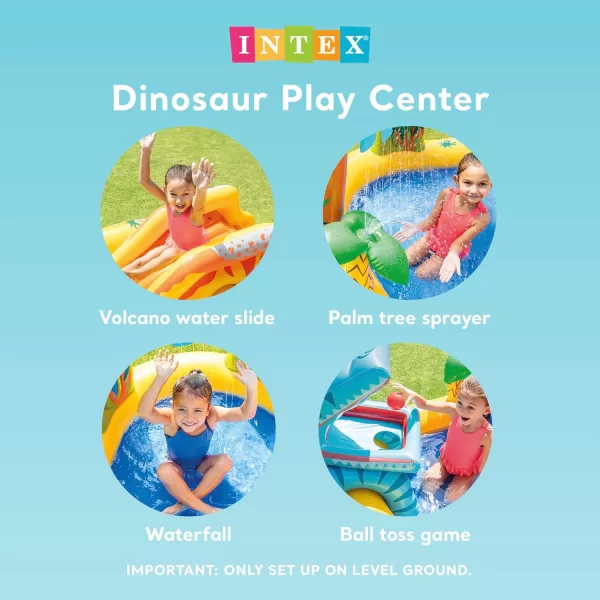 Intex Inflatable Dinosaur Play Center Outdoor Playhouse Inflatable Water Park with Kid Pool Slide Water Sprayer Waterfall and 6 Balls Multicolor