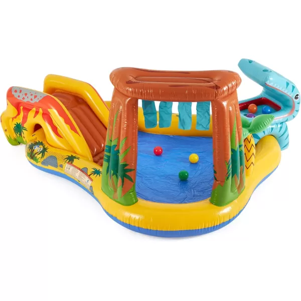 Intex Inflatable Dinosaur Play Center Outdoor Playhouse Inflatable Water Park with Kid Pool Slide Water Sprayer Waterfall and 6 Balls Multicolor