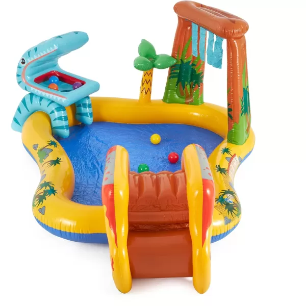 Intex Inflatable Dinosaur Play Center Outdoor Playhouse Inflatable Water Park with Kid Pool Slide Water Sprayer Waterfall and 6 Balls Multicolor