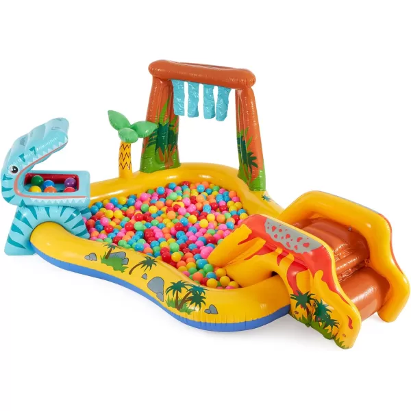 Intex Inflatable Dinosaur Play Center Outdoor Playhouse Inflatable Water Park with Kid Pool Slide Water Sprayer Waterfall and 6 Balls Multicolor