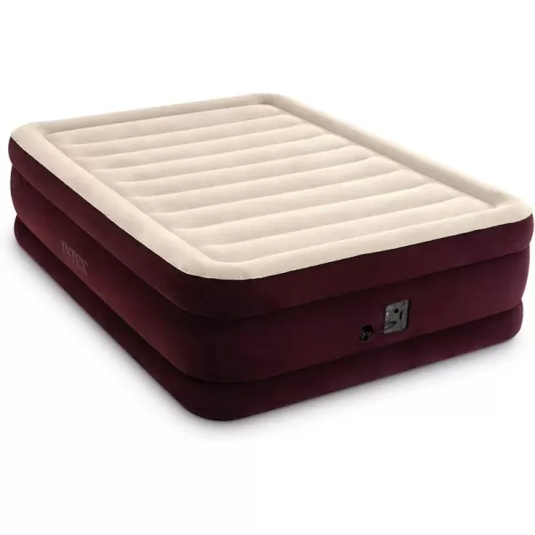 INTEX DuraBeam Deluxe Extra Raised Air Mattress FiberTech  Queen Size  Builtin Electric Pump  20in Bed Height  600lb Weight Capacity  Maroon