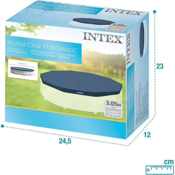 INTEX 28032E Pool Cover for 15ft Round Metal Frame Pools  Includes Rope Tie  Drain Holes  10in Overhang  Snug Fit10 ft