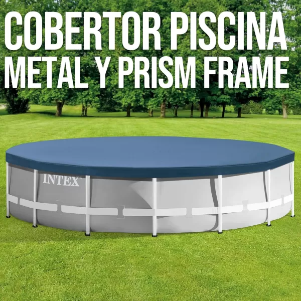 INTEX 28032E Pool Cover for 15ft Round Metal Frame Pools  Includes Rope Tie  Drain Holes  10in Overhang  Snug Fit10 ft