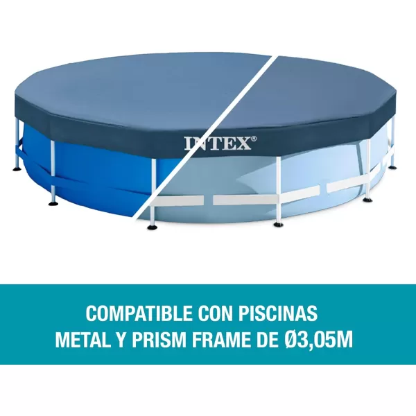 INTEX 28032E Pool Cover for 15ft Round Metal Frame Pools  Includes Rope Tie  Drain Holes  10in Overhang  Snug Fit10 ft