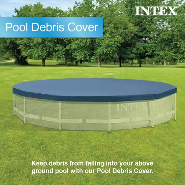INTEX 28032E Pool Cover for 15ft Round Metal Frame Pools  Includes Rope Tie  Drain Holes  10in Overhang  Snug Fit12Foot
