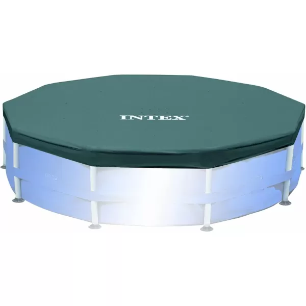 INTEX 28032E Pool Cover for 15ft Round Metal Frame Pools  Includes Rope Tie  Drain Holes  10in Overhang  Snug Fit15 ft 2 Pack