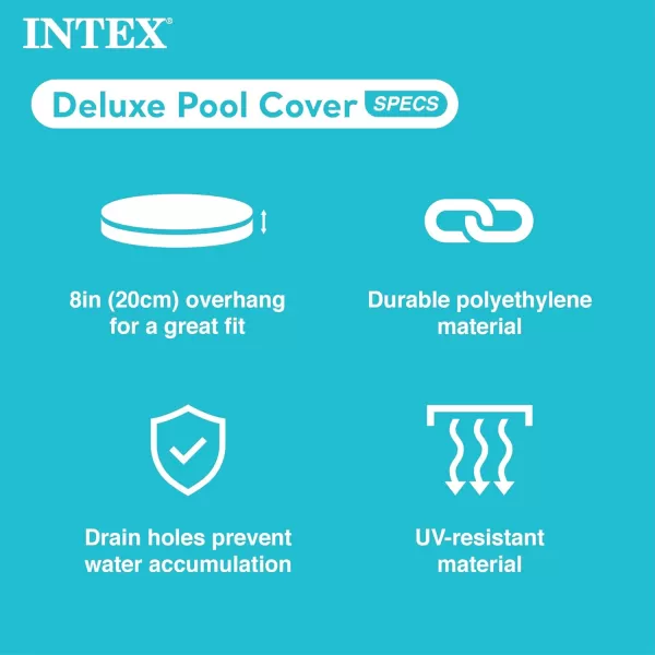 INTEX 28032E Pool Cover for 15ft Round Metal Frame Pools  Includes Rope Tie  Drain Holes  10in Overhang  Snug Fit18 ft