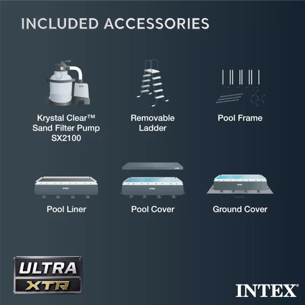 Intex 26355EH Ultra XTR Deluxe Rectangular Above Ground Swimming Pool Set 18ft x 9ft x 52in  Includes 1500 GPH Sand Filter Pump  SuperTough Puncture Resistant  Rust Resistant  Easy to Assemble24 x 12 x 52