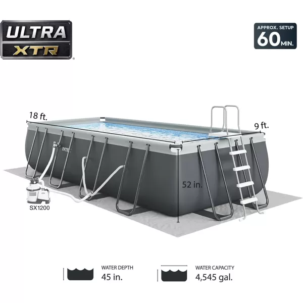 Intex 26355EH Ultra XTR Deluxe Rectangular Above Ground Swimming Pool Set 18ft x 9ft x 52in  Includes 1500 GPH Sand Filter Pump  SuperTough Puncture Resistant  Rust Resistant  Easy to Assemble18 x 9 x 52