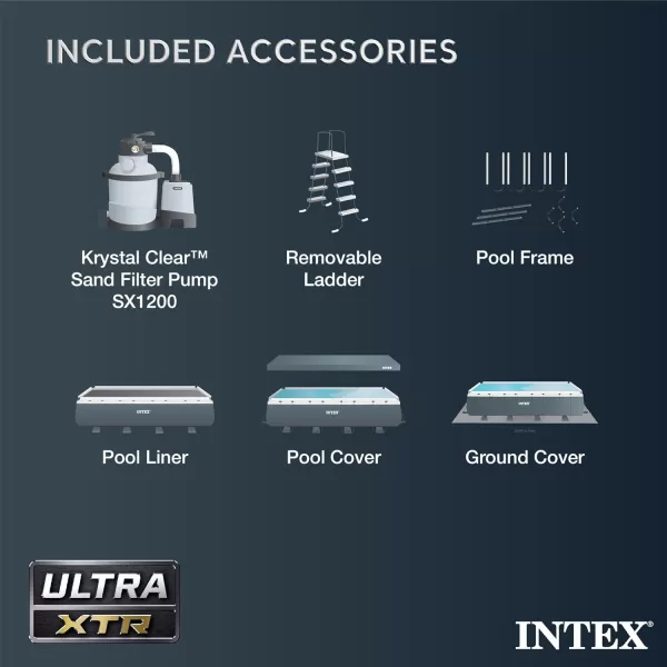 Intex 26355EH Ultra XTR Deluxe Rectangular Above Ground Swimming Pool Set 18ft x 9ft x 52in  Includes 1500 GPH Sand Filter Pump  SuperTough Puncture Resistant  Rust Resistant  Easy to Assemble18 x 9 x 52
