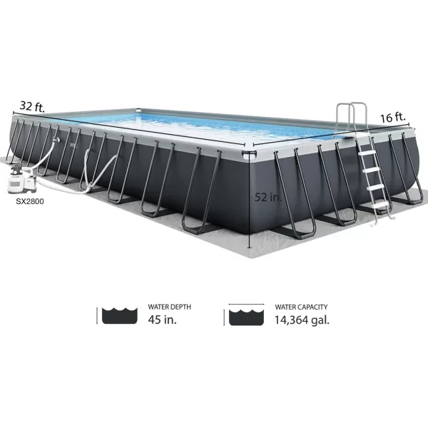 Intex 26355EH Ultra XTR Deluxe Rectangular Above Ground Swimming Pool Set 18ft x 9ft x 52in  Includes 1500 GPH Sand Filter Pump  SuperTough Puncture Resistant  Rust Resistant  Easy to Assemble32 x 16 x 52