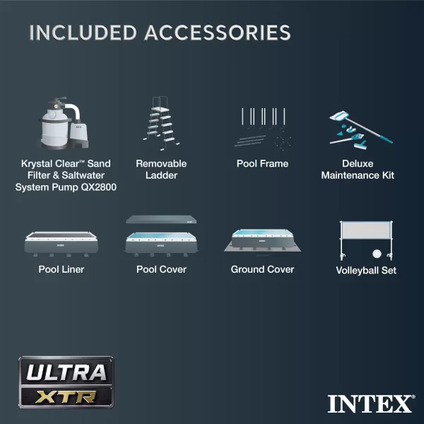 Intex 26355EH Ultra XTR Deluxe Rectangular Above Ground Swimming Pool Set 18ft x 9ft x 52in  Includes 1500 GPH Sand Filter Pump  SuperTough Puncture Resistant  Rust Resistant  Easy to Assemble32 x 16 x 52