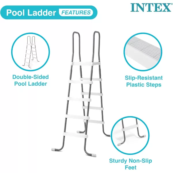 Intex 28067E Steel Frame 52quot Pool Entry Step Ladder with Secure NonSlip Steps for Above Ground Outdoor Swimming Pools SilverLadder