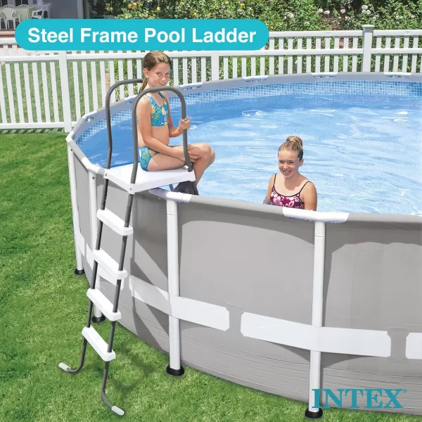 Intex 28067E Steel Frame 52quot Pool Entry Step Ladder with Secure NonSlip Steps for Above Ground Outdoor Swimming Pools SilverLadder
