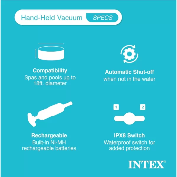 Intex Handheld Pool Vacuum Cleaner Rechargeable 94 Inch Telescoping Shaft and 2 Interchangeable Brush Heads for Above Ground Swimming Pool and SpaVacuum