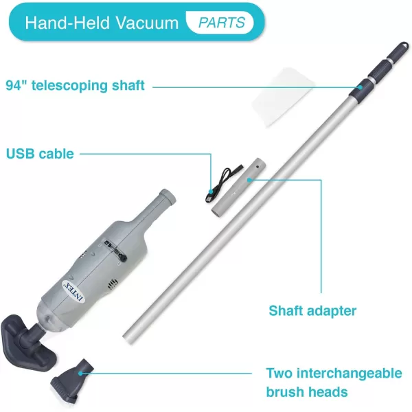 Intex Handheld Pool Vacuum Cleaner Rechargeable 94 Inch Telescoping Shaft and 2 Interchangeable Brush Heads for Above Ground Swimming Pool and SpaVacuum