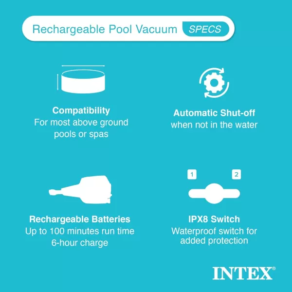 Intex ZR200 Rechargeable Cordless Swimming Pool and SpaVacuum Cleaner with Telescoping Handle and 2 Interchangeable Brush Heads