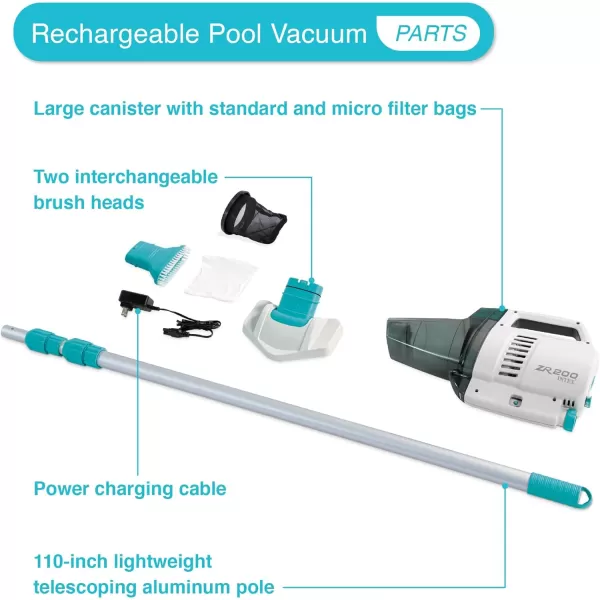 Intex ZR200 Rechargeable Cordless Swimming Pool and SpaVacuum Cleaner with Telescoping Handle and 2 Interchangeable Brush Heads