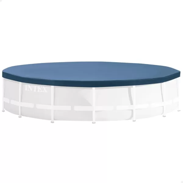 INTEX 28032E Pool Cover for 15ft Round Metal Frame Pools  Includes Rope Tie  Drain Holes  10in Overhang  Snug Fit10 ft