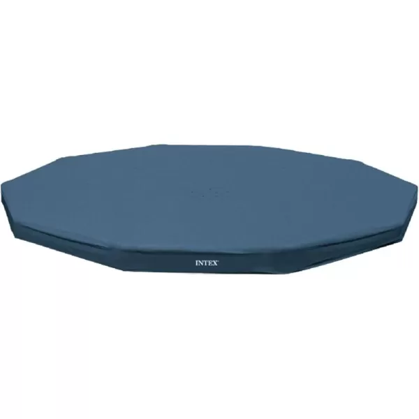 INTEX 28032E Pool Cover for 15ft Round Metal Frame Pools  Includes Rope Tie  Drain Holes  10in Overhang  Snug Fit12Foot