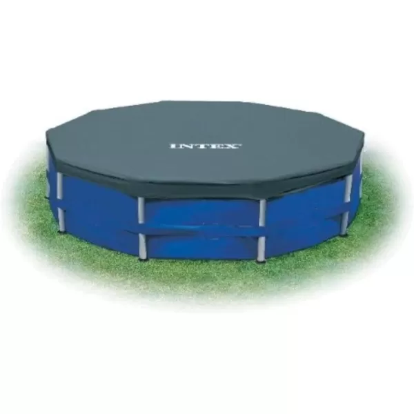 INTEX 28032E Pool Cover for 15ft Round Metal Frame Pools  Includes Rope Tie  Drain Holes  10in Overhang  Snug Fit15 ft