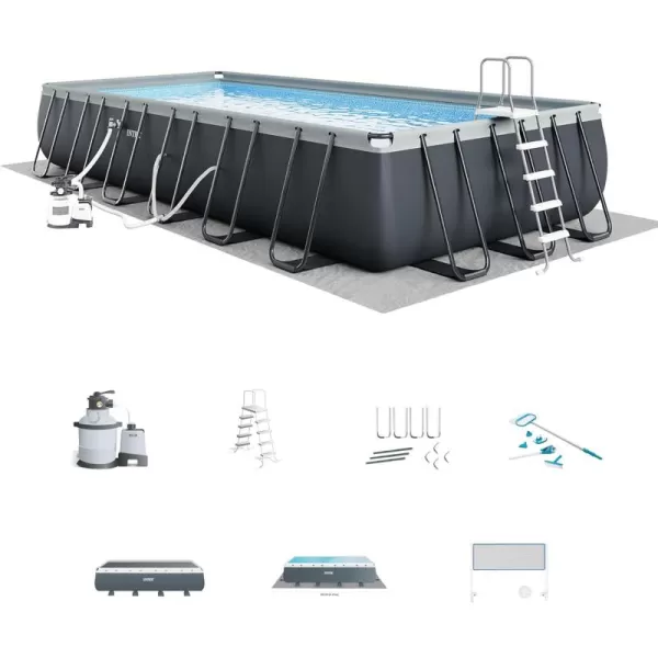 Intex 26355EH Ultra XTR Deluxe Rectangular Above Ground Swimming Pool Set 18ft x 9ft x 52in  Includes 1500 GPH Sand Filter Pump  SuperTough Puncture Resistant  Rust Resistant  Easy to Assemble24 x 12 x 52