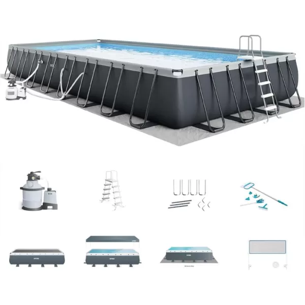 Intex 26355EH Ultra XTR Deluxe Rectangular Above Ground Swimming Pool Set 18ft x 9ft x 52in  Includes 1500 GPH Sand Filter Pump  SuperTough Puncture Resistant  Rust Resistant  Easy to Assemble32 x 16 x 52