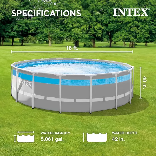 INTEX 26721EH Prism Frame Clearview Above Ground Swimming Pool Set 14ft x 42in  Includes 1000 GPH Cartridge Filter Pump  SuperTough Puncture Resistant  Rust Resistant  3357 Gallon Capacity16 x 48