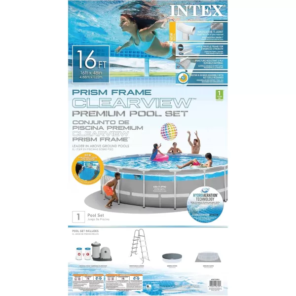 INTEX 26721EH Prism Frame Clearview Above Ground Swimming Pool Set 14ft x 42in  Includes 1000 GPH Cartridge Filter Pump  SuperTough Puncture Resistant  Rust Resistant  3357 Gallon Capacity16 x 48