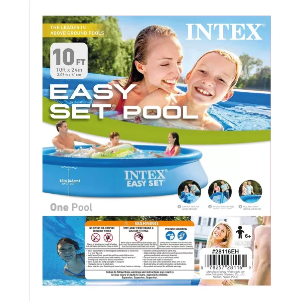 INTEX 28106EH Easy Set Inflatable Swimming Pool 8ft x 24in  PunctureResistant Material  Quick Inflation  513 Gallon Capacity  18in Water Depth10FT x 24IN