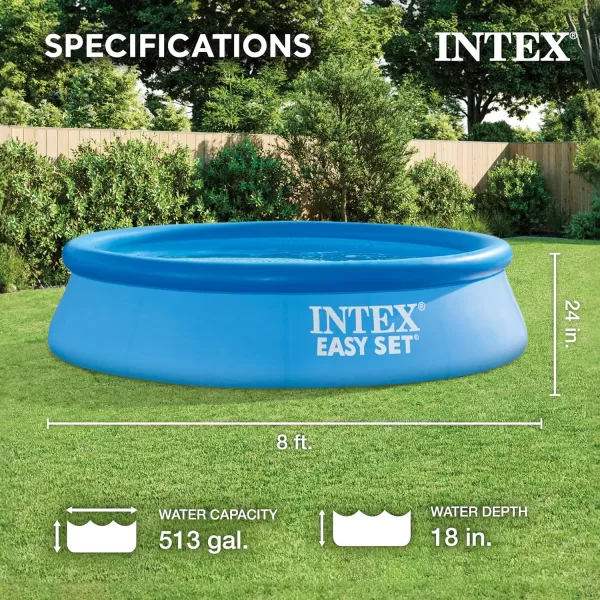 INTEX 28106EH Easy Set Inflatable Swimming Pool 8ft x 24in  PunctureResistant Material  Quick Inflation  513 Gallon Capacity  18in Water Depth8FT x 24IN