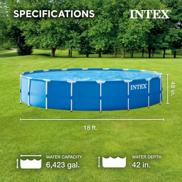 INTEX 28253EH Metal Frame Above Ground Swimming Pool Set 18ft x 48in  Includes 1500 GPH Cartridge Filter Pump  Removable Ladder  Pool Cover  Ground Cloth18 x 48