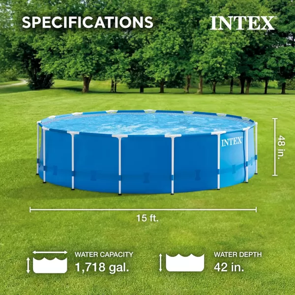INTEX 28253EH Metal Frame Above Ground Swimming Pool Set 18ft x 48in  Includes 1500 GPH Cartridge Filter Pump  Removable Ladder  Pool Cover  Ground Cloth15 x 48