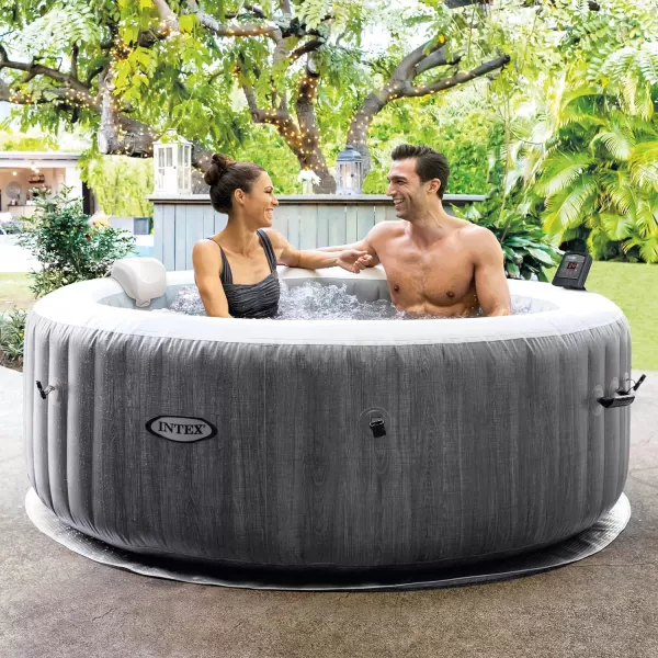 INTEX 28439EP PureSpa Greywood Deluxe Inflatable Spa Set Includes Energy Efficient Spa Cover  Spa Control App  Wireless Control Panel  4 Person Capacity  77quot x 28quot4 Person