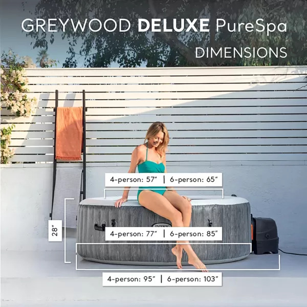 INTEX 28439EP PureSpa Greywood Deluxe Inflatable Spa Set Includes Energy Efficient Spa Cover  Spa Control App  Wireless Control Panel  4 Person Capacity  77quot x 28quot4 Person