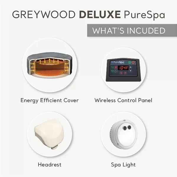 INTEX 28439EP PureSpa Greywood Deluxe Inflatable Spa Set Includes Energy Efficient Spa Cover  Spa Control App  Wireless Control Panel  4 Person Capacity  77quot x 28quot6 Person