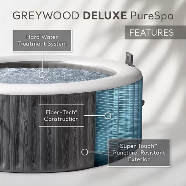 INTEX 28439EP PureSpa Greywood Deluxe Inflatable Spa Set Includes Energy Efficient Spa Cover  Spa Control App  Wireless Control Panel  4 Person Capacity  77quot x 28quot6 Person