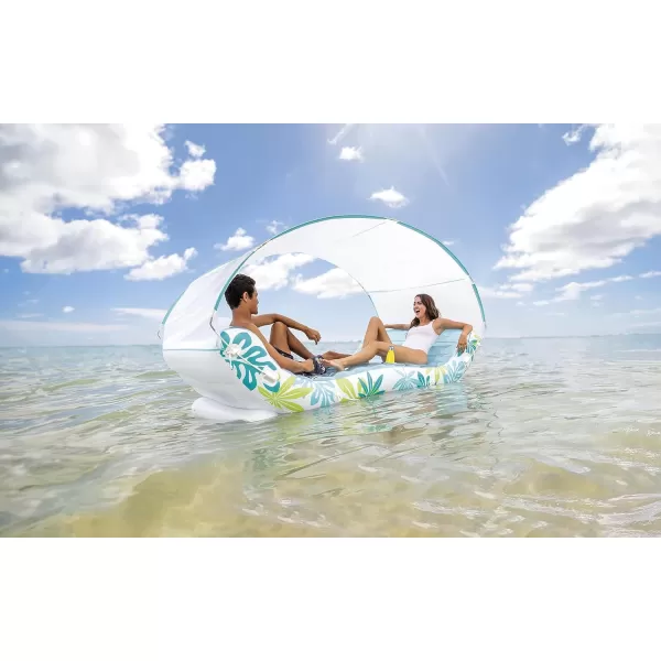 INTEX 56294EP Inflatable Tropical Canopy Lounge Detachable Fabric Sunshade  Builtin Cup Holders  Rope Ties  440lb Weight Capacity  88quot x 59quot x 65quot