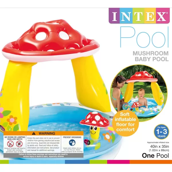 INTEX 57114EP Mushroom Baby Pool BuiltIn Mushroom Shade  Soft Inflatable Floor  Durable Vinyl  Ages 13  40quot x 35quot