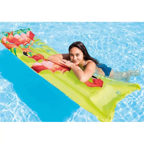 INTEX Inflatable Floating Fashion Mat Durable Vinyl  2 Air Chambers  220lb Weight Capacity  Style May Vary  One Mat