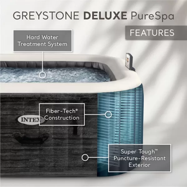INTEX PureSpa Greystone Deluxe Inflatable Hot Tub with with Builtin FastFill Inflation System Spa Control App and 4 Person Capacity 83quot x 28quot4 Person