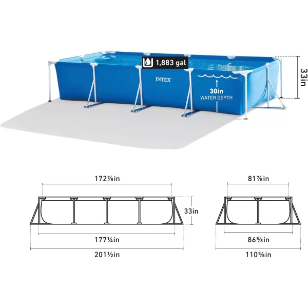 Intex 1475 x 86quot x 33quot Rectangular Frame Above Ground Outdoor Backyard Swimming Pool with Flow Control Valve for Quick Draining Blue14 9 x 7 3 x 33