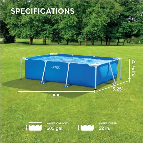 Intex 1475 x 86quot x 33quot Rectangular Frame Above Ground Outdoor Backyard Swimming Pool with Flow Control Valve for Quick Draining Blue8 6 x 5 3 x 25