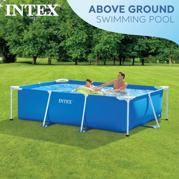 Intex 1475 x 86quot x 33quot Rectangular Frame Above Ground Outdoor Backyard Swimming Pool with Flow Control Valve for Quick Draining Blue8 6 x 5 3 x 25