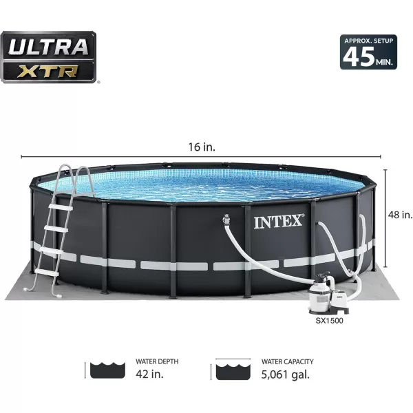 Intex 26325EH Ultra XTR Deluxe Above Ground Swimming Pool Set 16ft x 48in  Includes 1500 GPH Cartridge Sand Filter Pump  SuperTough Puncture Resistant  Rust Resistant  Easy to Assemble16 x 48